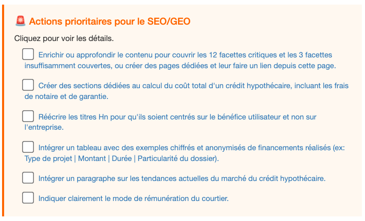 Actions prioritaires